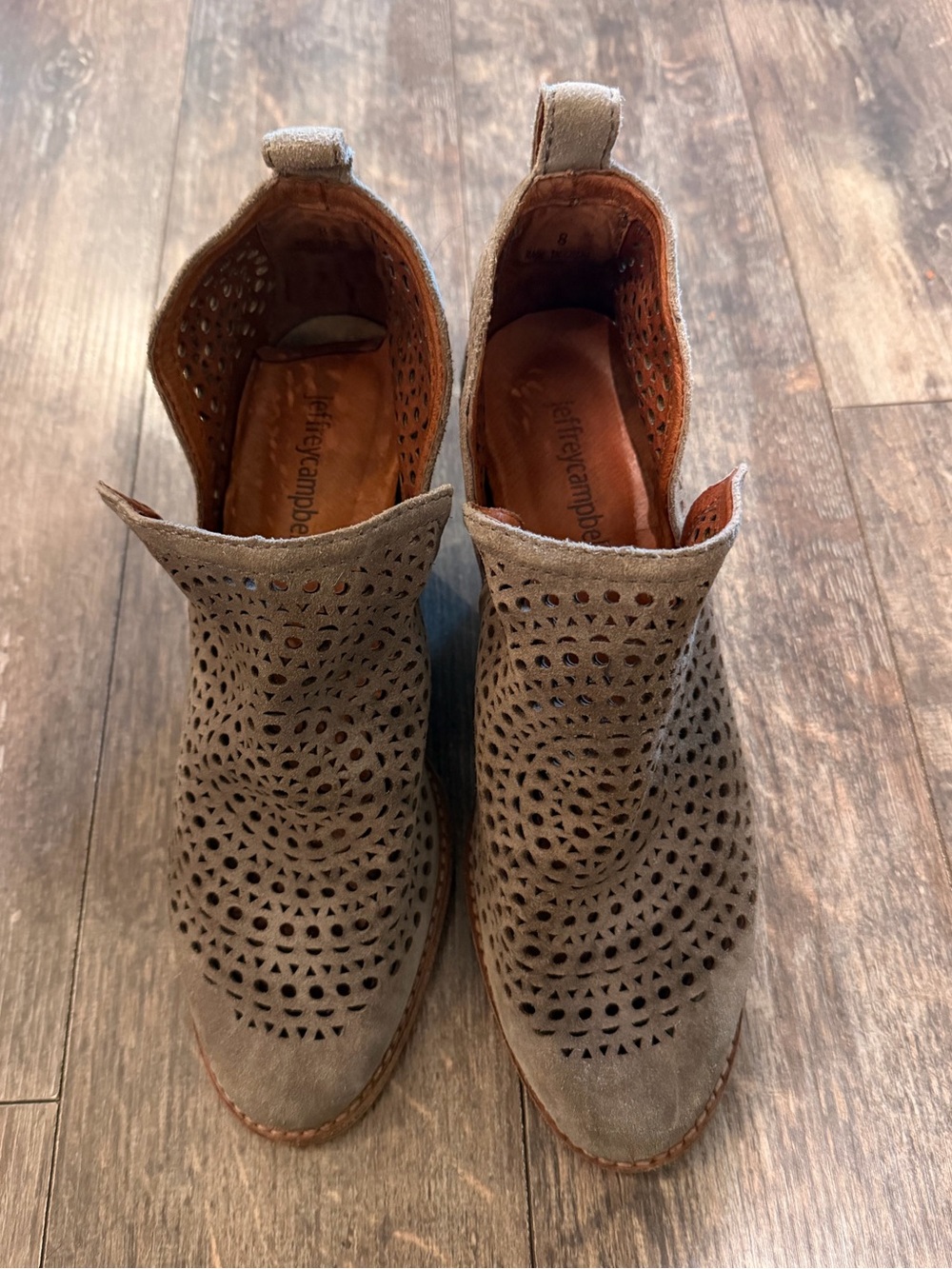 Jeffrey Campbell Taupe Perforated Suede Ankle Booties